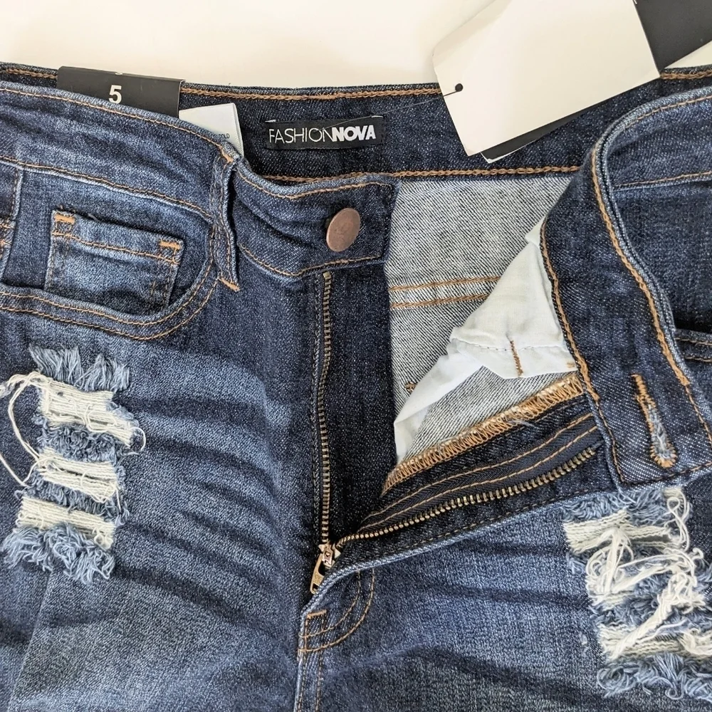 Fashion Nova High Waisted Bell Bottom Distressed Jeans
